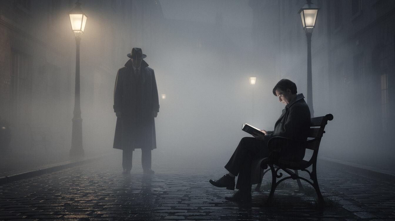 mysterious figure in fog