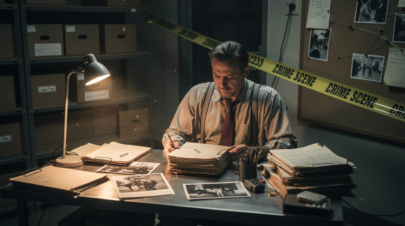 detective reading old case files