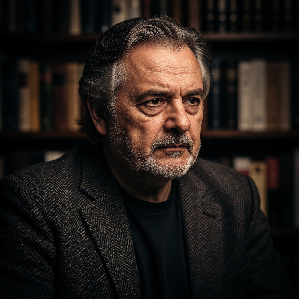 Portrait of a Croatian male mystery novelist in his study