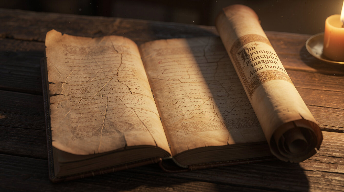 ancient manuscript on table