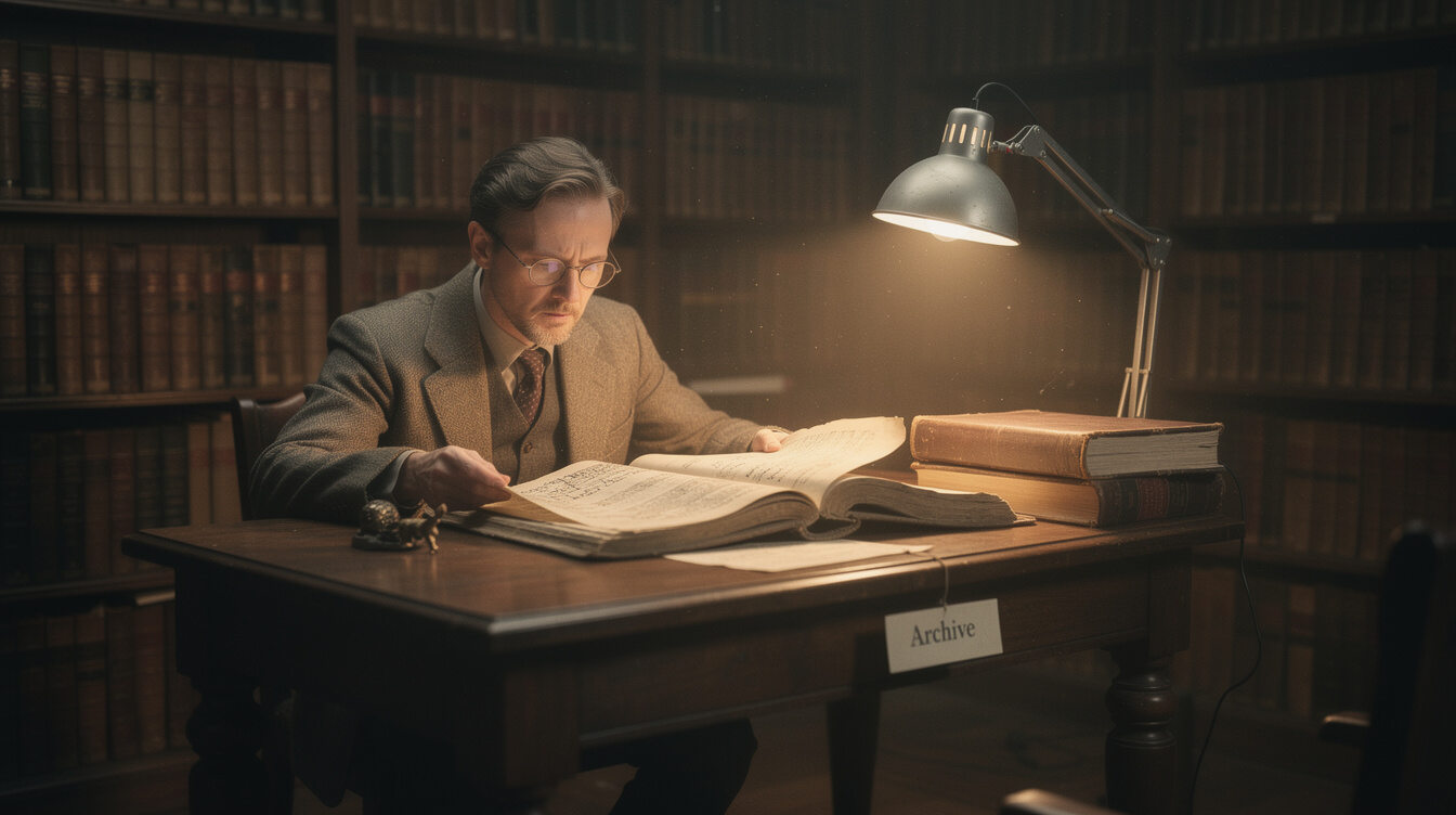 researcher studying old book